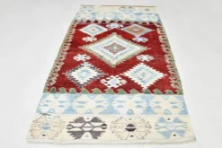 Tapis géométrique vintage rouge vin bleu 5x8, 144x241 cm