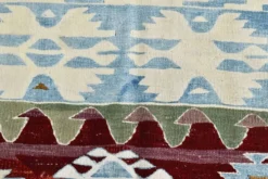 Tapis géométrique vintage rouge vin bleu 5x8, 144x241 cm