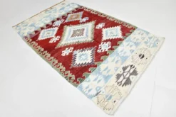 Tapis géométrique vintage rouge vin bleu 5x8, 144x241 cm