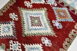 Tapis géométrique vintage rouge vin bleu 5x8, 144x241 cm