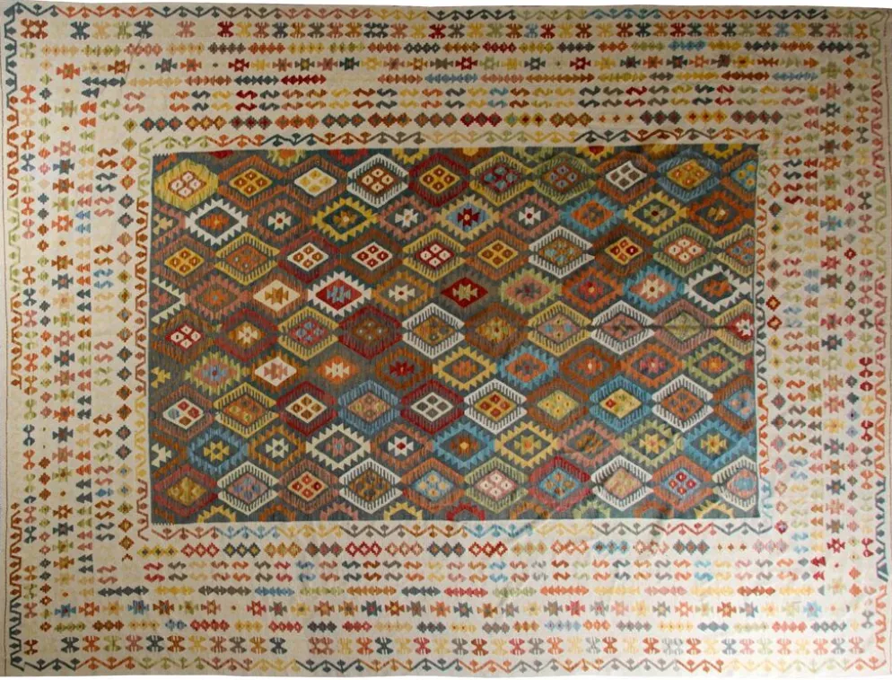 Tapis Kilim afghan surdimensionné, motif zigzag, tapis en laine tissé à la main