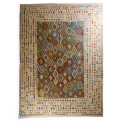 Tapis Kilim afghan surdimensionné, motif zigzag, tapis en laine tissé à la main