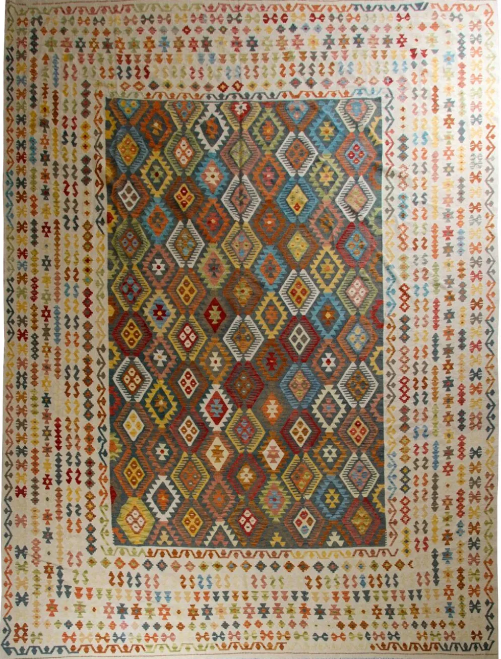 Tapis Kilim afghan surdimensionné, motif zigzag, tapis en laine tissé à la main