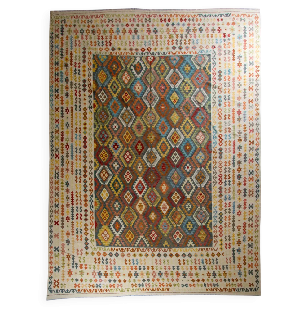 Tapis Kilim afghan surdimensionné, motif zigzag, tapis en laine tissé à la main