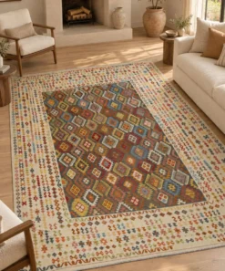 Tapis Kilim afghan surdimensionné, motif zigzag, tapis en laine tissé à la main
