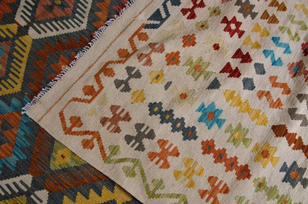 Tapis Kilim afghan surdimensionné, motif zigzag, tapis en laine tissé à la main