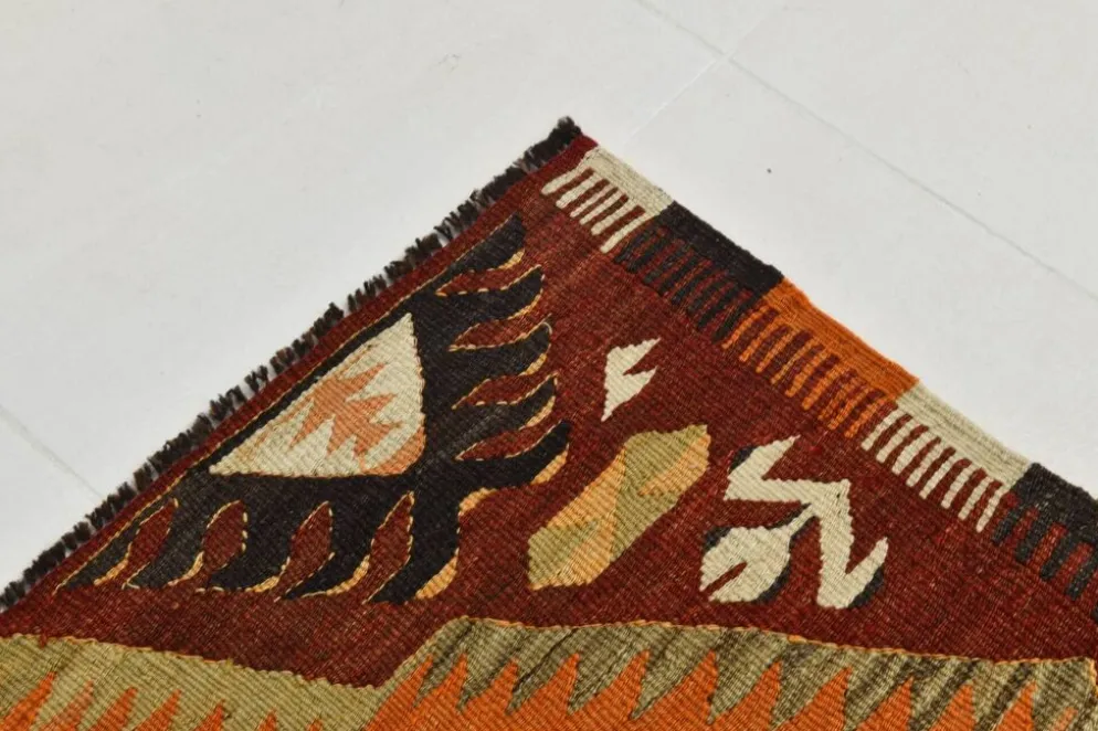 Tapis kilim anatolien aux couleurs délavées rouge et orange, 5 x 9, 150 x 271 cm
