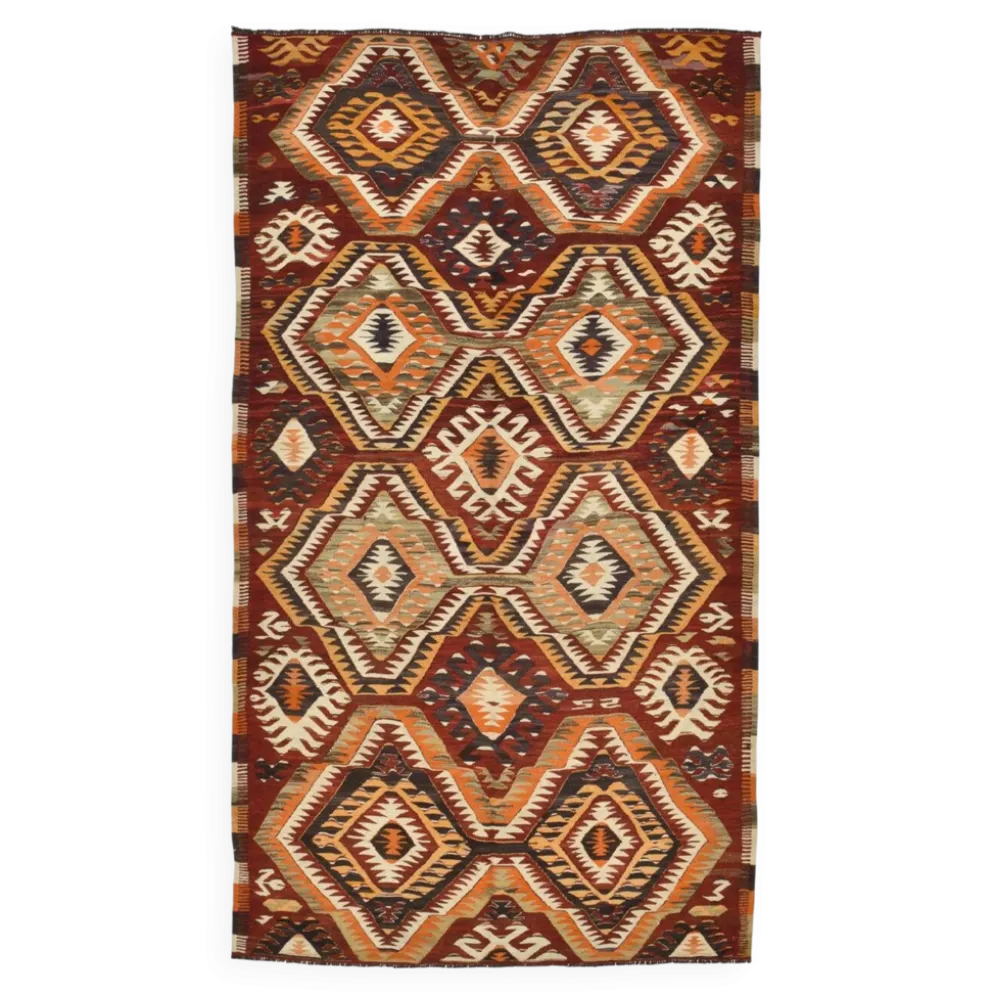 Tapis kilim anatolien aux couleurs délavées rouge et orange, 5 x 9, 150 x 271 cm
