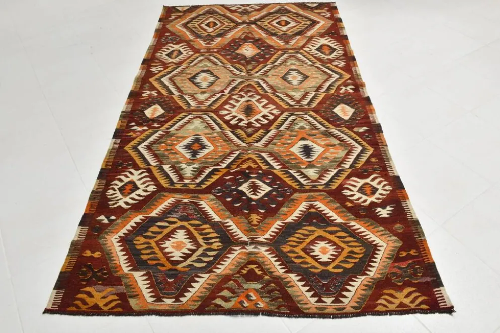 Tapis kilim anatolien aux couleurs délavées rouge et orange, 5 x 9, 150 x 271 cm