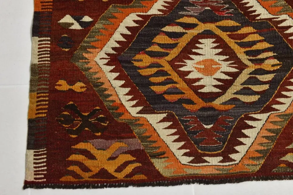 Tapis kilim anatolien aux couleurs délavées rouge et orange, 5 x 9, 150 x 271 cm