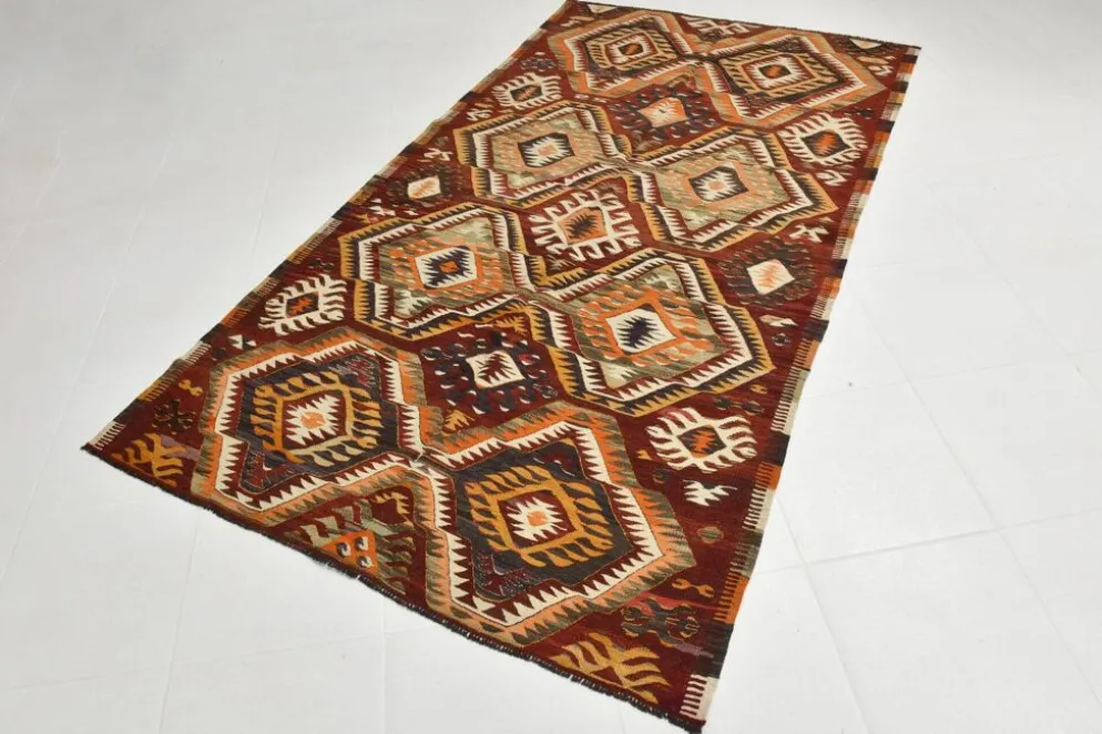 Tapis kilim anatolien aux couleurs délavées rouge et orange, 5 x 9, 150 x 271 cm