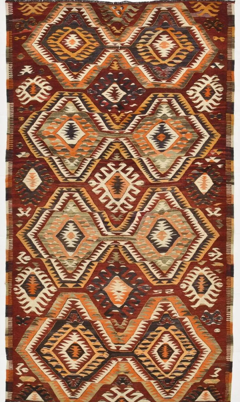 Tapis kilim anatolien aux couleurs délavées rouge et orange, 5 x 9, 150 x 271 cm