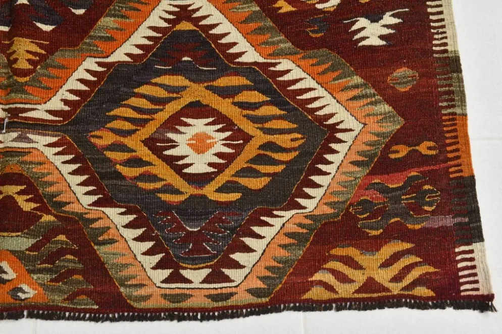 Tapis kilim anatolien aux couleurs délavées rouge et orange, 5 x 9, 150 x 271 cm