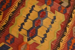 Tapis kilim anatolien doux rouge et orange 5x12, tapis kilim en laine, 139x377 cm