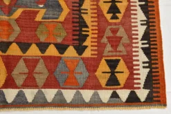 Tapis kilim anatolien doux rouge et orange 5x12, tapis kilim en laine, 139x377 cm