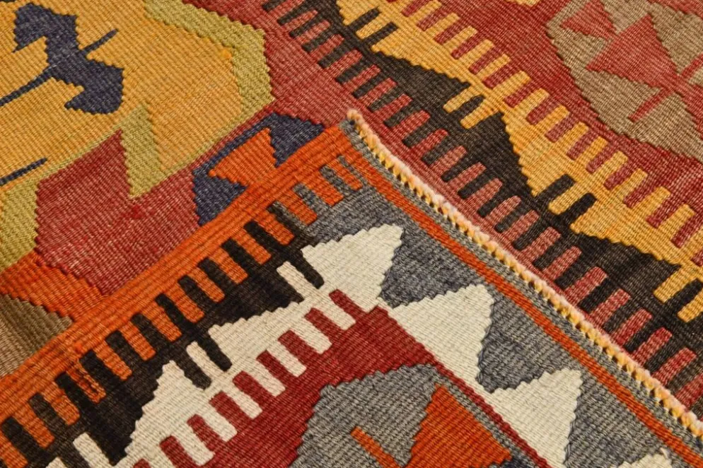 Tapis kilim anatolien doux rouge et orange 5x12, tapis kilim en laine, 139x377 cm