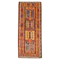 Tapis kilim anatolien doux rouge et orange 5x12, tapis kilim en laine, 139x377 cm