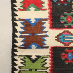 Tapis kilim ancien en laine, noué fin, fait main 90 x 35 In