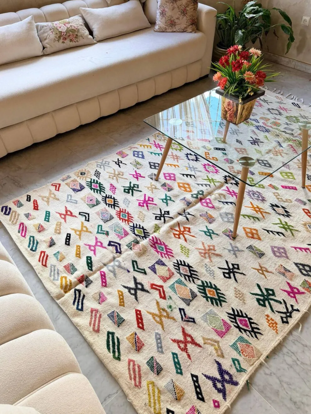 Tapis Kilim berbère marocain en laine multicolore – 267 × 165 cm