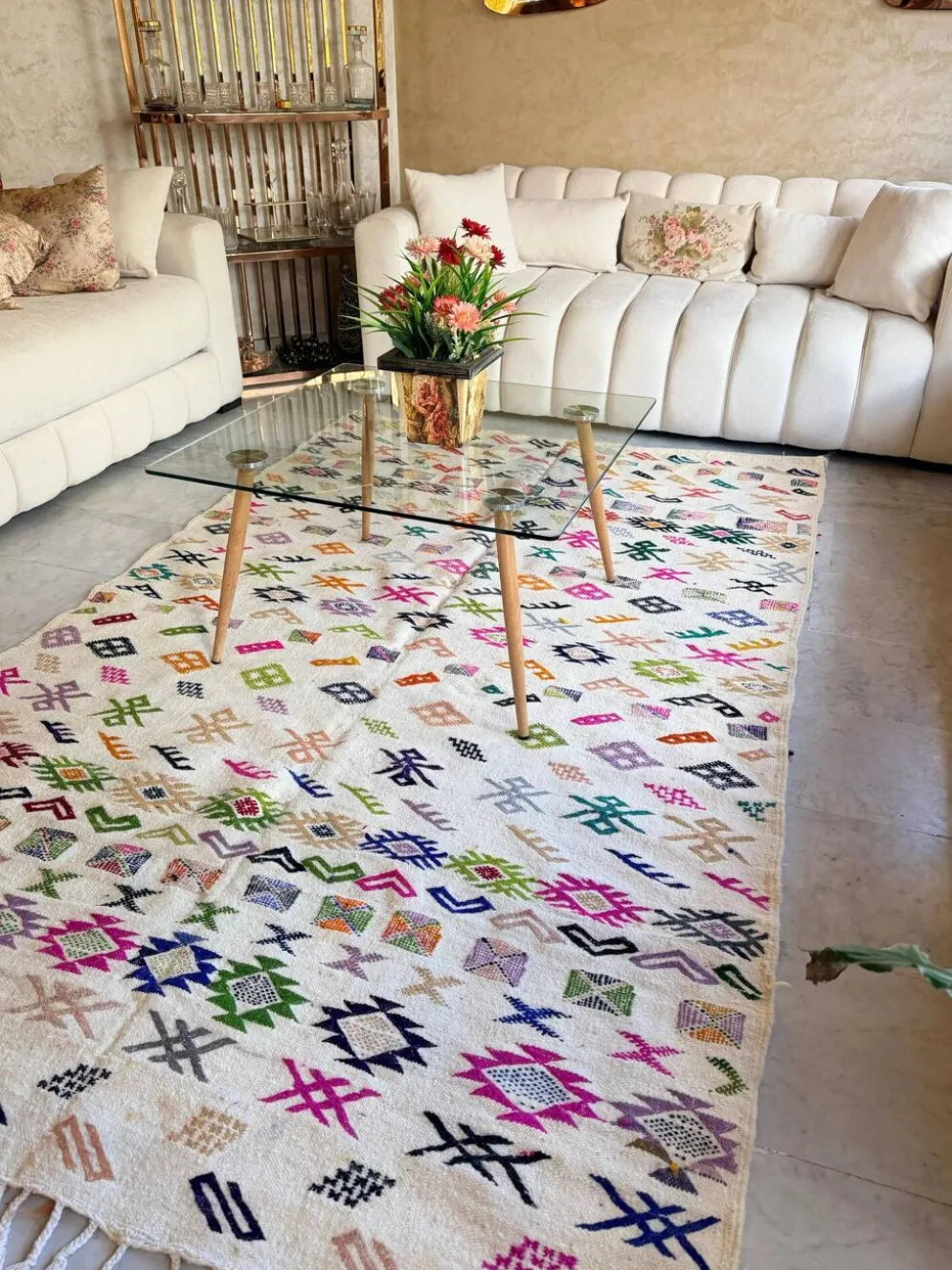 Tapis Kilim berbère marocain en laine multicolore – 267 × 165 cm