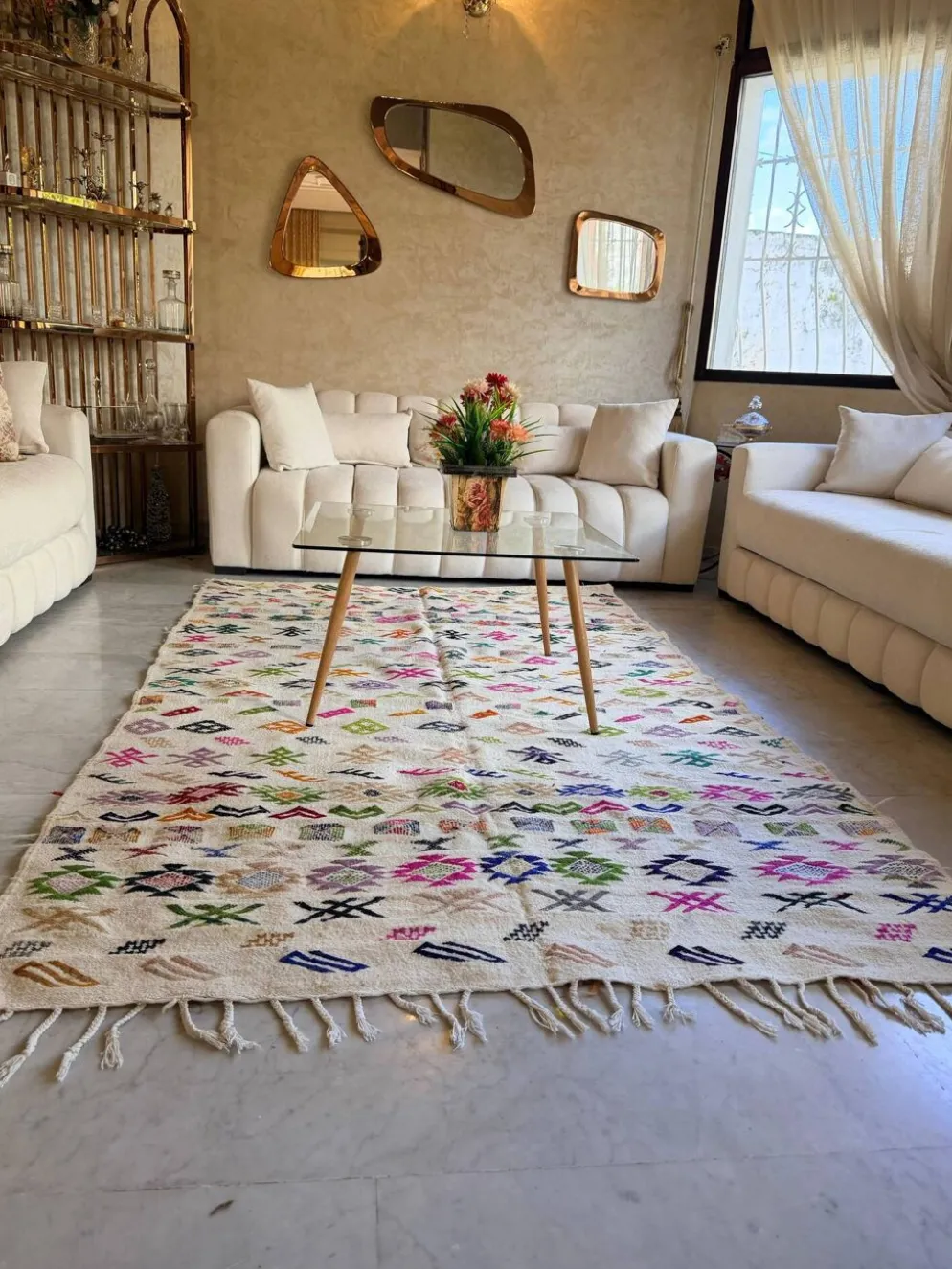 Tapis Kilim berbère marocain en laine multicolore – 267 × 165 cm