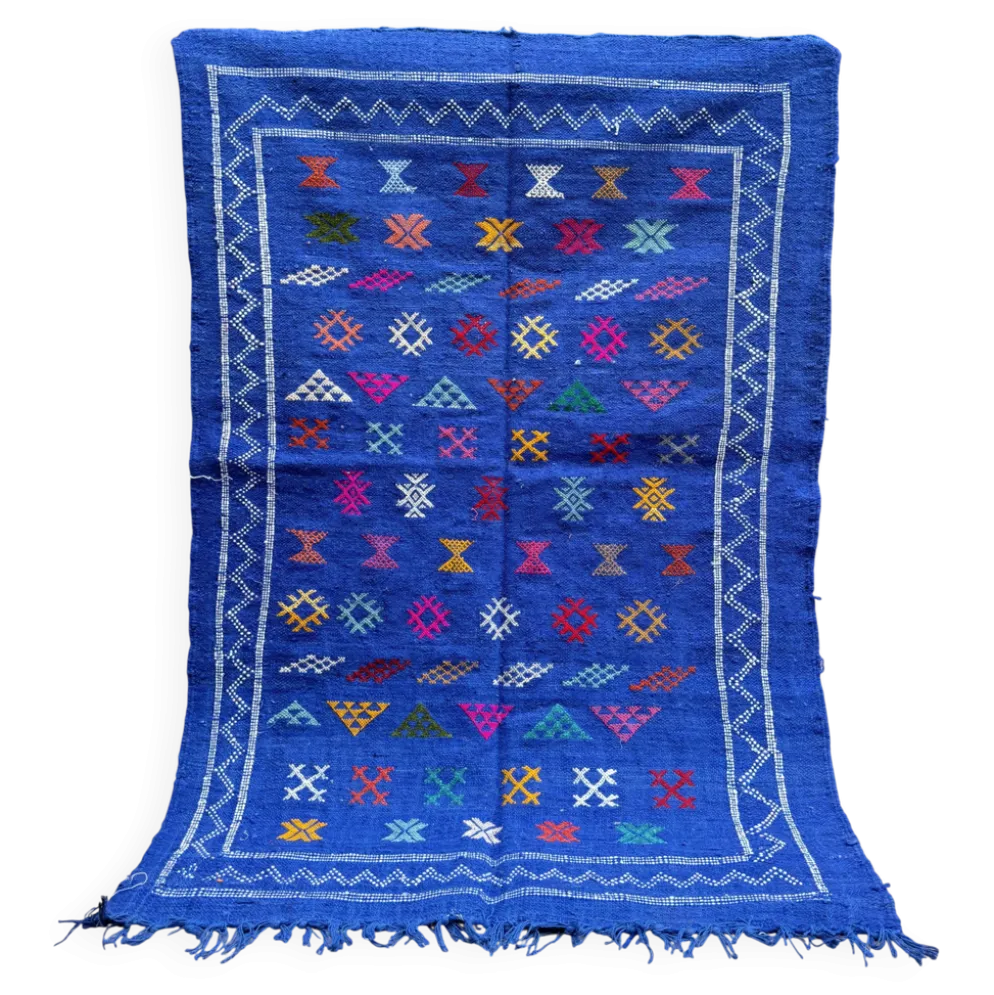 Tapis kilim berbère tissé à la main : petit tapis d'appoint tribal marocain
