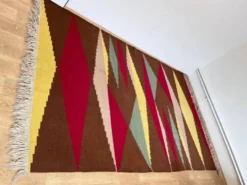 Tapis kilim en laine à motif géométrique abstrait, style années 1960