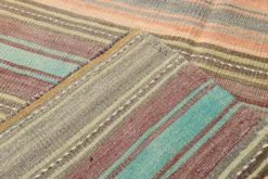 Tapis kilim en laine rayé orange pâle et vert menthe 4x7, lavable, 126x210 cm