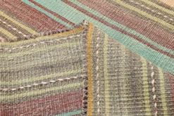 Tapis kilim en laine rayé orange pâle et vert menthe 4x7, lavable, 126x210 cm