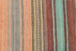 Tapis kilim en laine rayé orange pâle et vert menthe 4x7, lavable, 126x210 cm