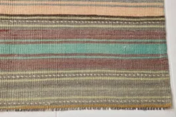 Tapis kilim en laine rayé orange pâle et vert menthe 4x7, lavable, 126x210 cm