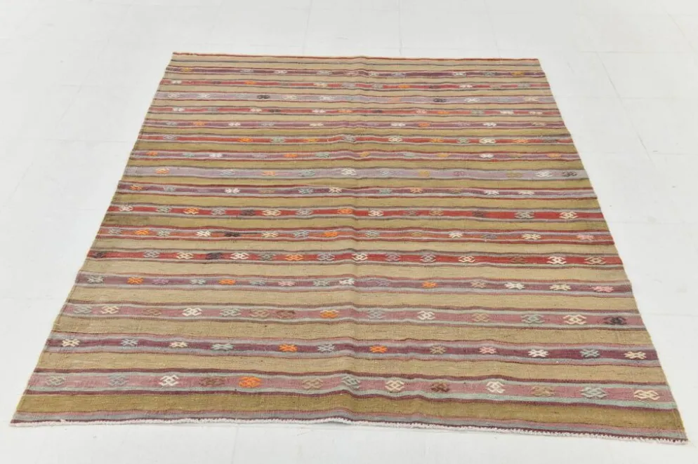 Tapis Kilim en laine vintage, 148 x 191 cm, décoration murale unique