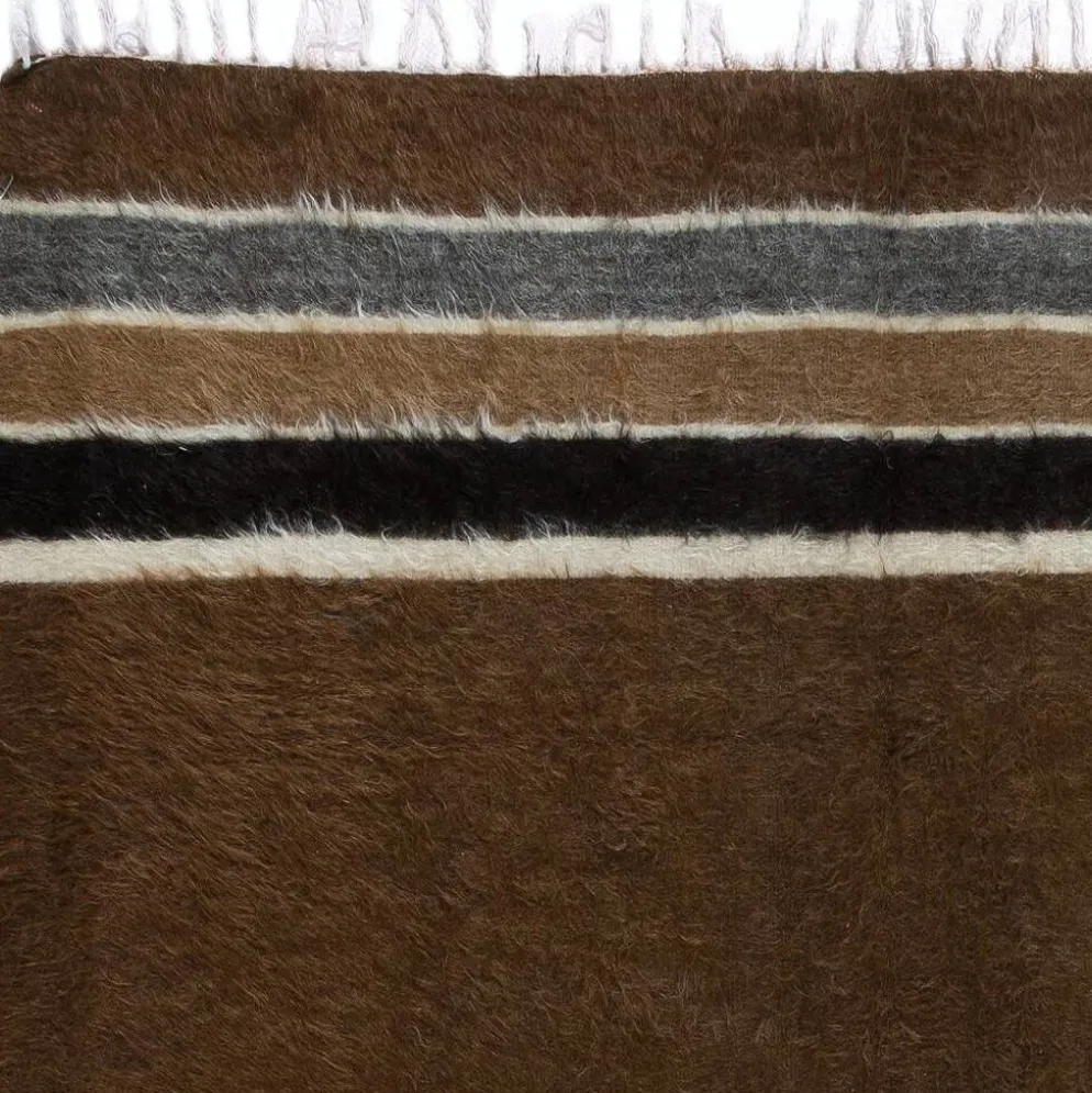Tapis Kilim en mohair vintage. Couverture tissée à la main. Jeté de canapé turc. Housse de lit marron.