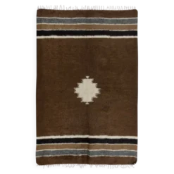 Tapis Kilim en mohair vintage. Couverture tissée à la main. Jeté de canapé turc. Housse de lit marron.