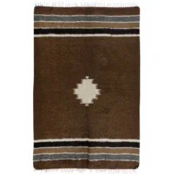Tapis Kilim en mohair vintage. Couverture tissée à la main. Jeté de canapé turc. Housse de lit marron.