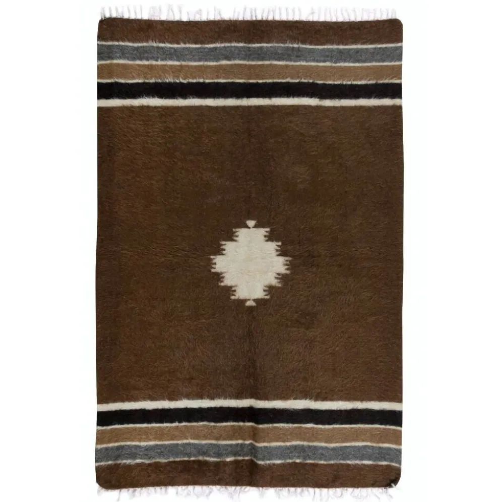 Tapis Kilim en mohair vintage. Couverture tissée à la main. Jeté de canapé turc. Housse de lit marron.