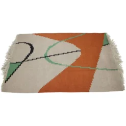 Tapis kilim géométrique avec un petit motif de boîte dans le style d'Antonin Kybal, années 1950.