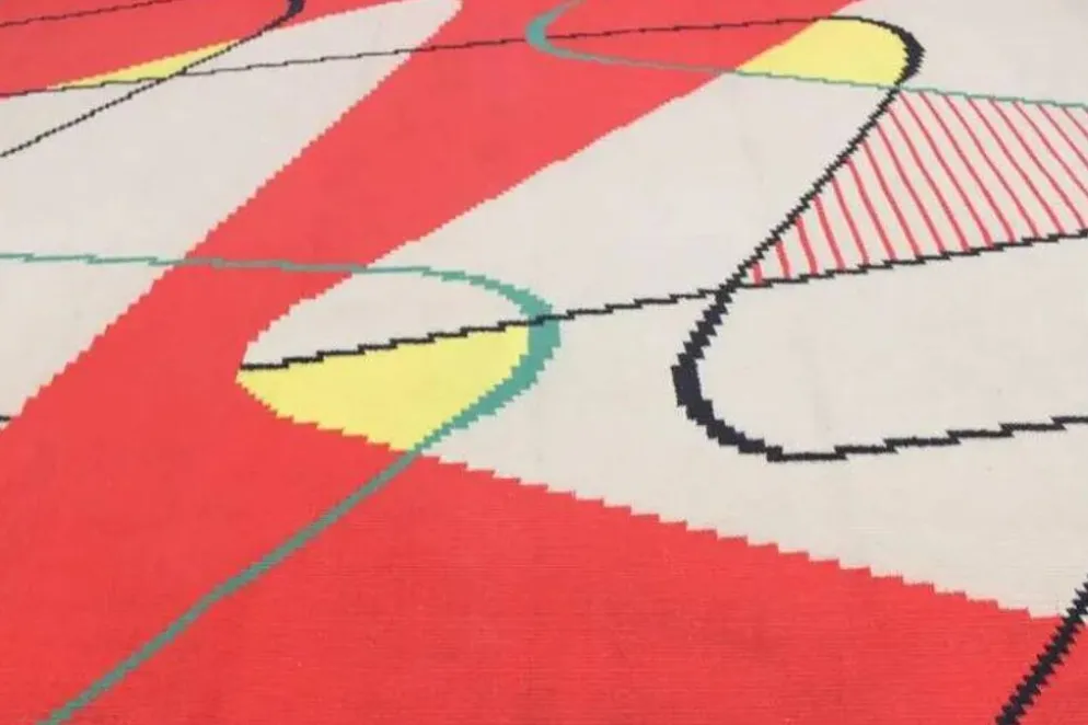 Tapis kilim moderne géométrique extraordinaire, A. Kybal, années 1950