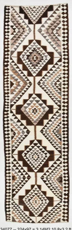 Tapis Kilim persan marron beige 3x10, 97x324 cm