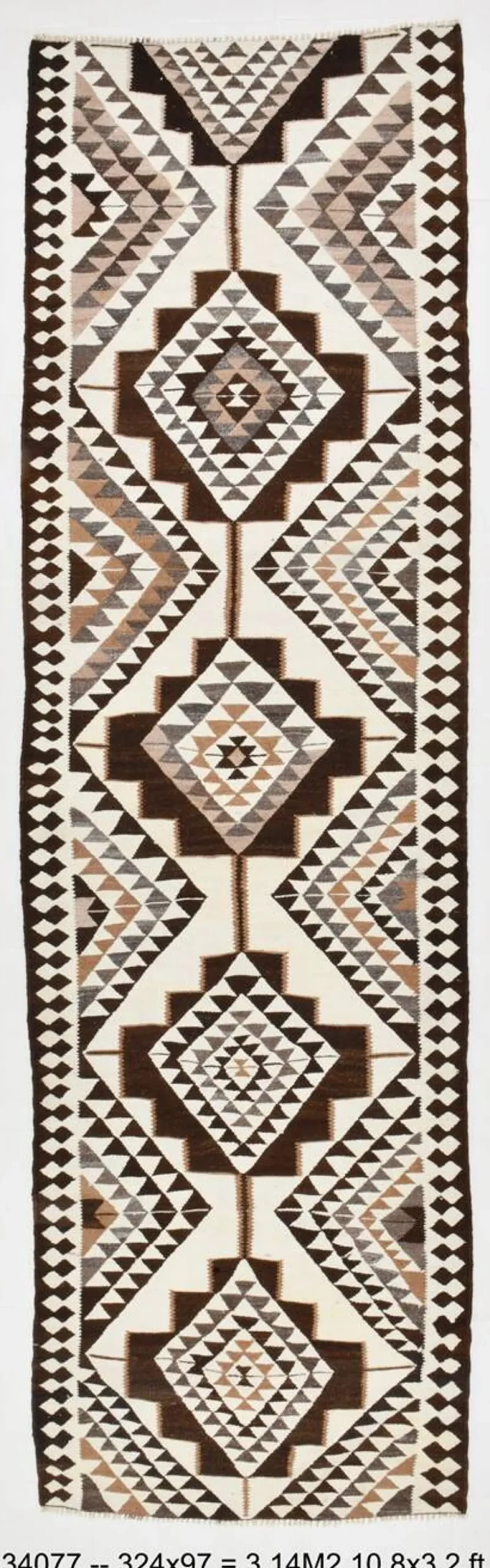 Tapis Kilim persan marron beige 3x10, 97x324 cm