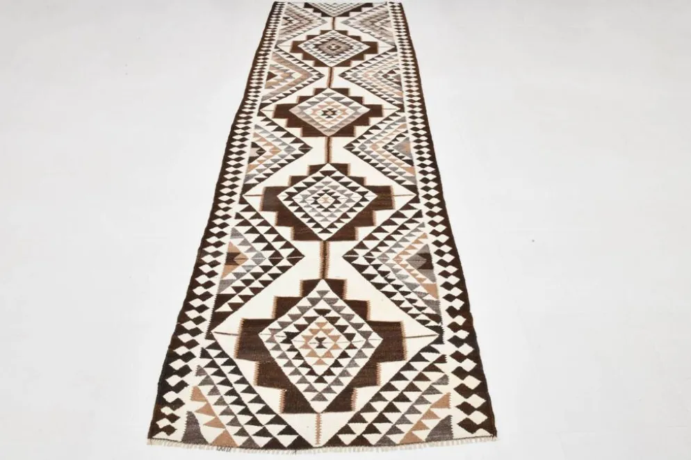 Tapis Kilim persan marron beige 3x10, 97x324 cm