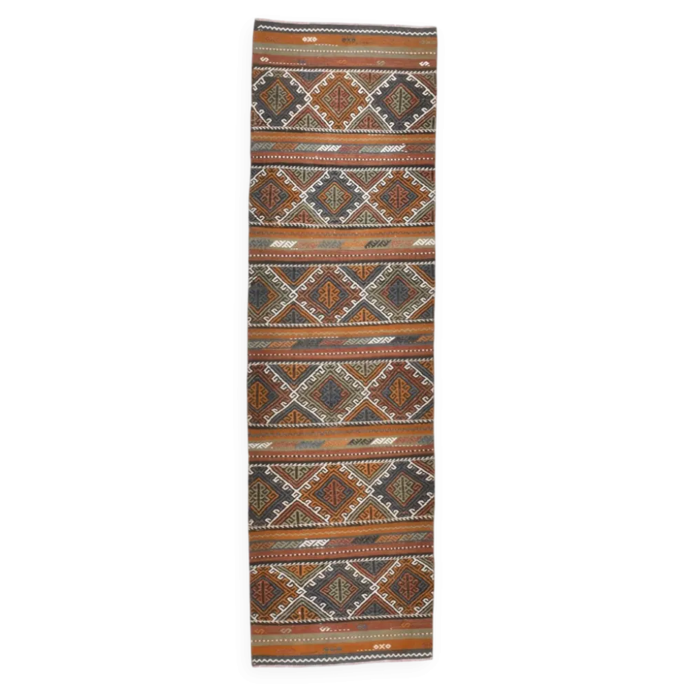 Tapis Kilim persan rouge et vert 3x9, 81x279 cm