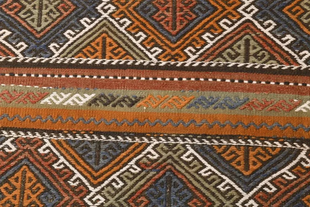 Tapis Kilim persan rouge et vert 3x9, 81x279 cm