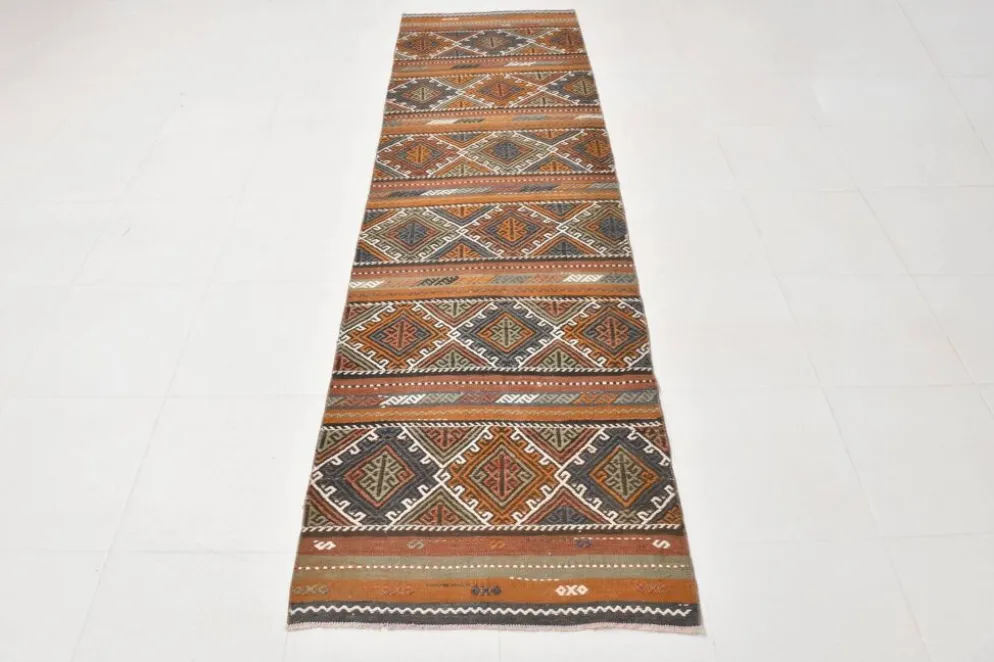 Tapis Kilim persan rouge et vert 3x9, 81x279 cm