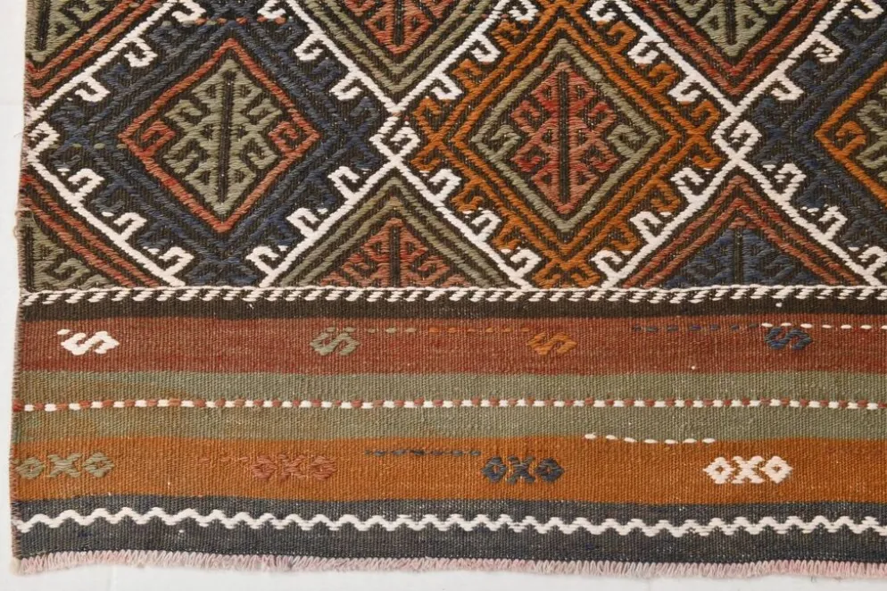 Tapis Kilim persan rouge et vert 3x9, 81x279 cm