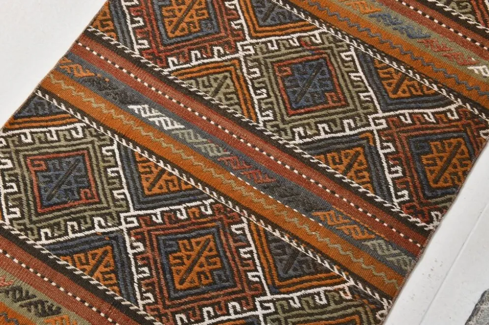 Tapis Kilim persan rouge et vert 3x9, 81x279 cm