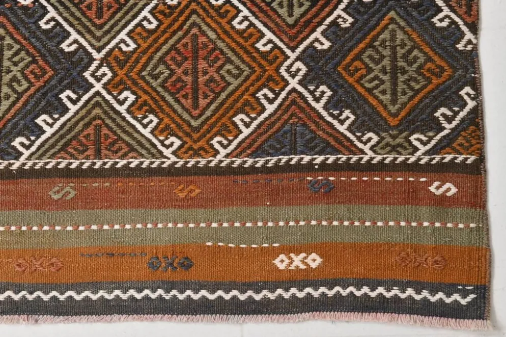 Tapis Kilim persan rouge et vert 3x9, 81x279 cm