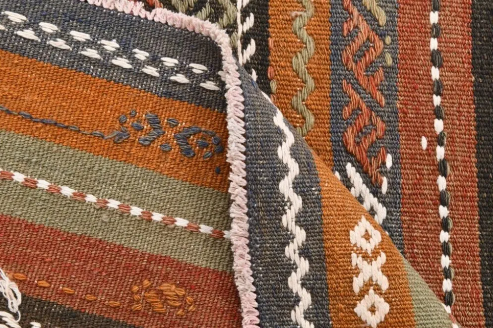 Tapis Kilim persan rouge et vert 3x9, 81x279 cm