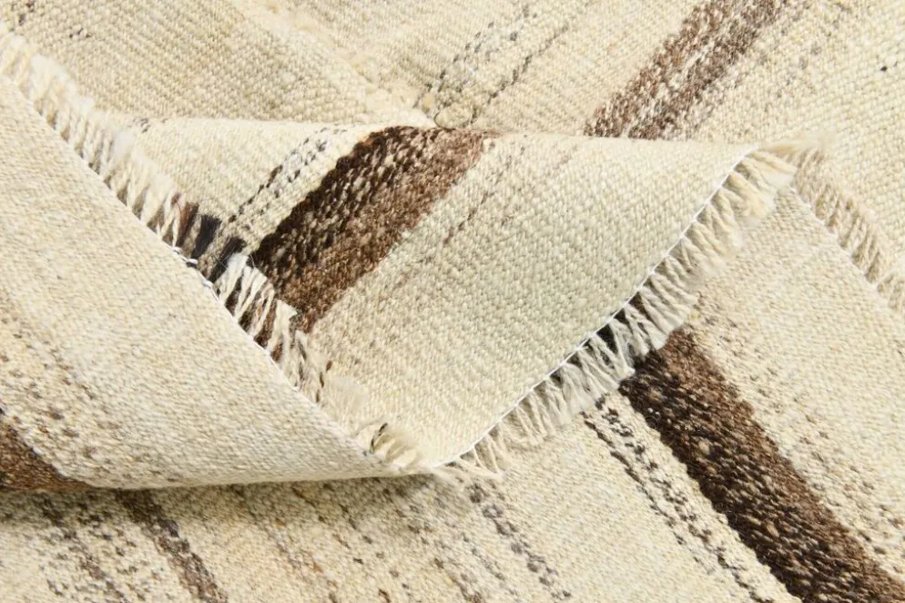 Tapis Kilim rayé beige et crème 5x7, 161x211 cm