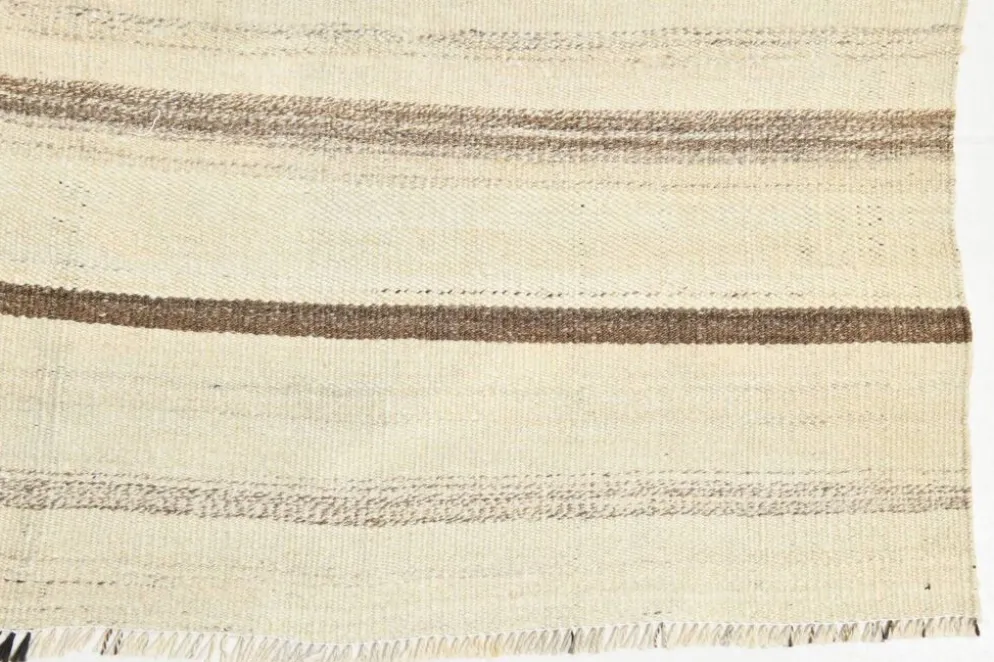 Tapis Kilim rayé beige et crème 5x7, 161x211 cm